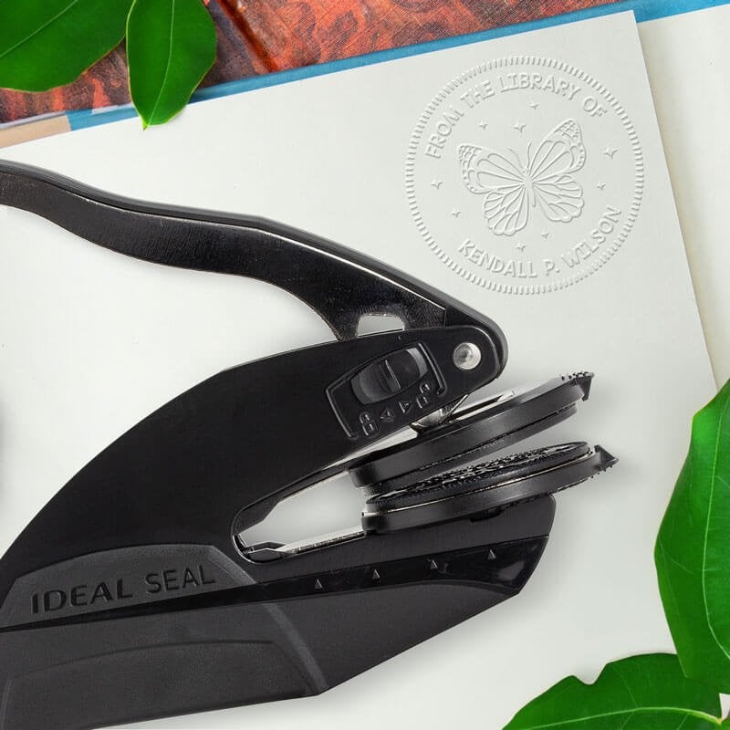 Black Ideal Seal embosser with impression example