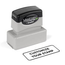 MaxLight by Trodat pre-inked stamp with a sample rectangular impression that reads 