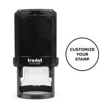 Trodat Round 4642 Self Inking Stamp with black sample imprint 