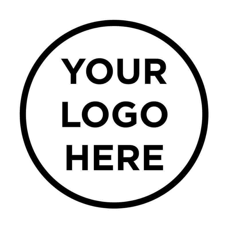 Black and white round impression showcasing a placeholder that reads “Your Logo Here"