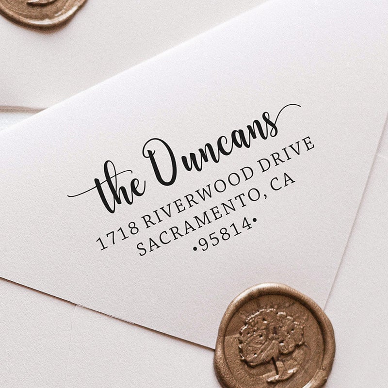 A nice example of the Duncan Script Address Stamp on white envelopes