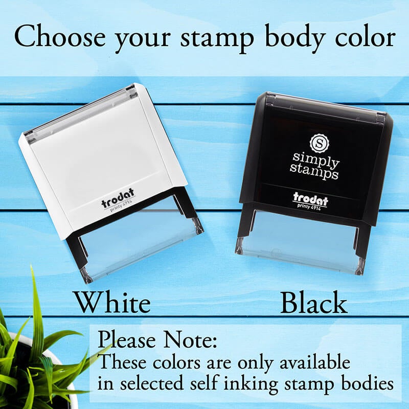 The Dupont Brush Return Address Stamp is available in both black and white self-inking versions