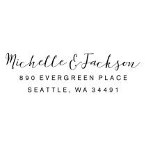 Fully Customizable Script Name Return Address Stamp design on white background