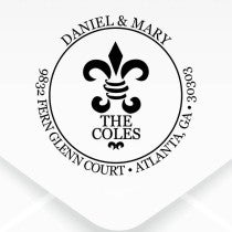 Fern Court Round Address Stamp design close up on an envelope