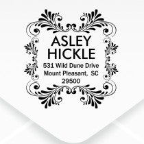Hickle Curves Square Address Stamp design close up on an envelope