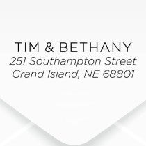 Light Sans Serif Address Stamp on envelope
