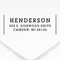 The impression made from the Dupont Brush Return Address Stamp on grey paper