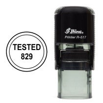 The Custom Texted Inspection Stamp uses the Shiny R-517 self-inking stamp body and makes a .5 inch impression in diameter