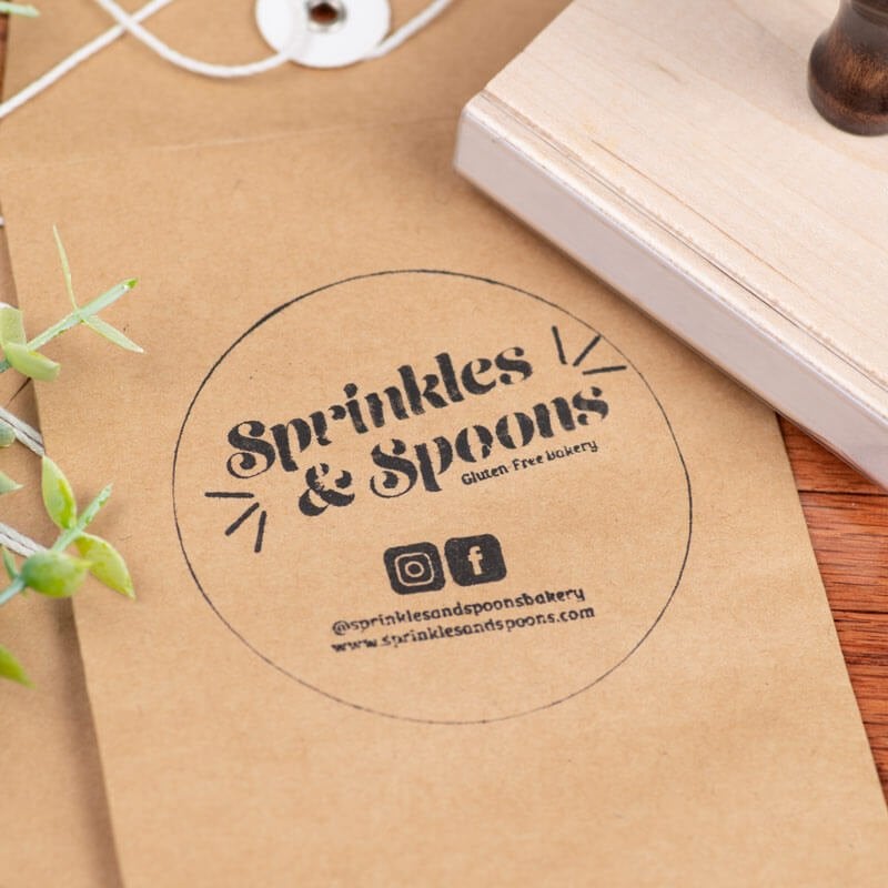 Customized 3" by 3" stamp for small business