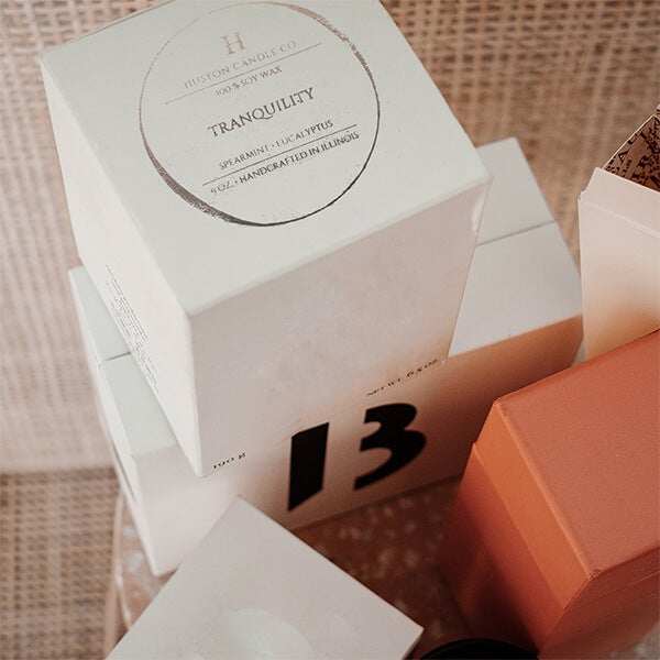  3" x 3"  Stamp impression on a White box. 