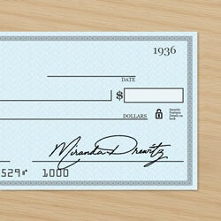 close up of a signature stamp impression in the bottom right corner of a check