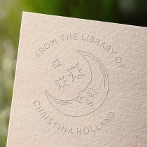 Crescent moon custom book embosser impression on paper