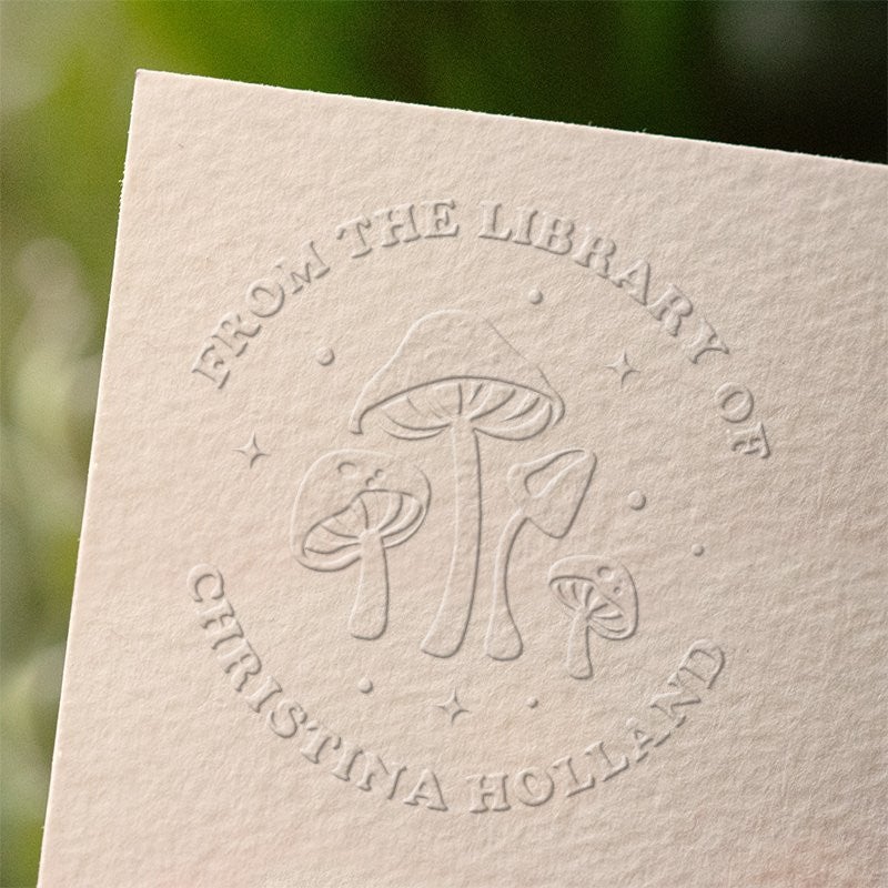 Mushrooms custom book embosser impression on paper