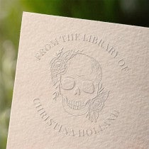Floral Skull custom book embosser impression on paper