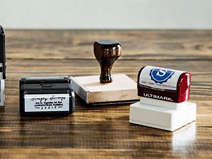 Selection of Rubber Stamps on a Table