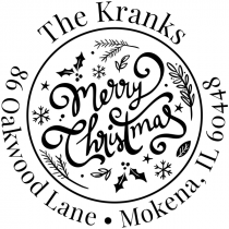 Merry Christmas Script Round Address Stamp