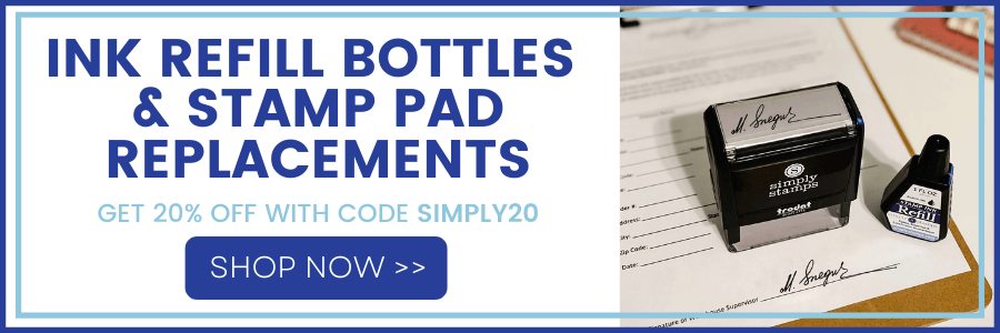 ink refill bottles and stamp pad replacements, get 20% off with code simply20, shop now